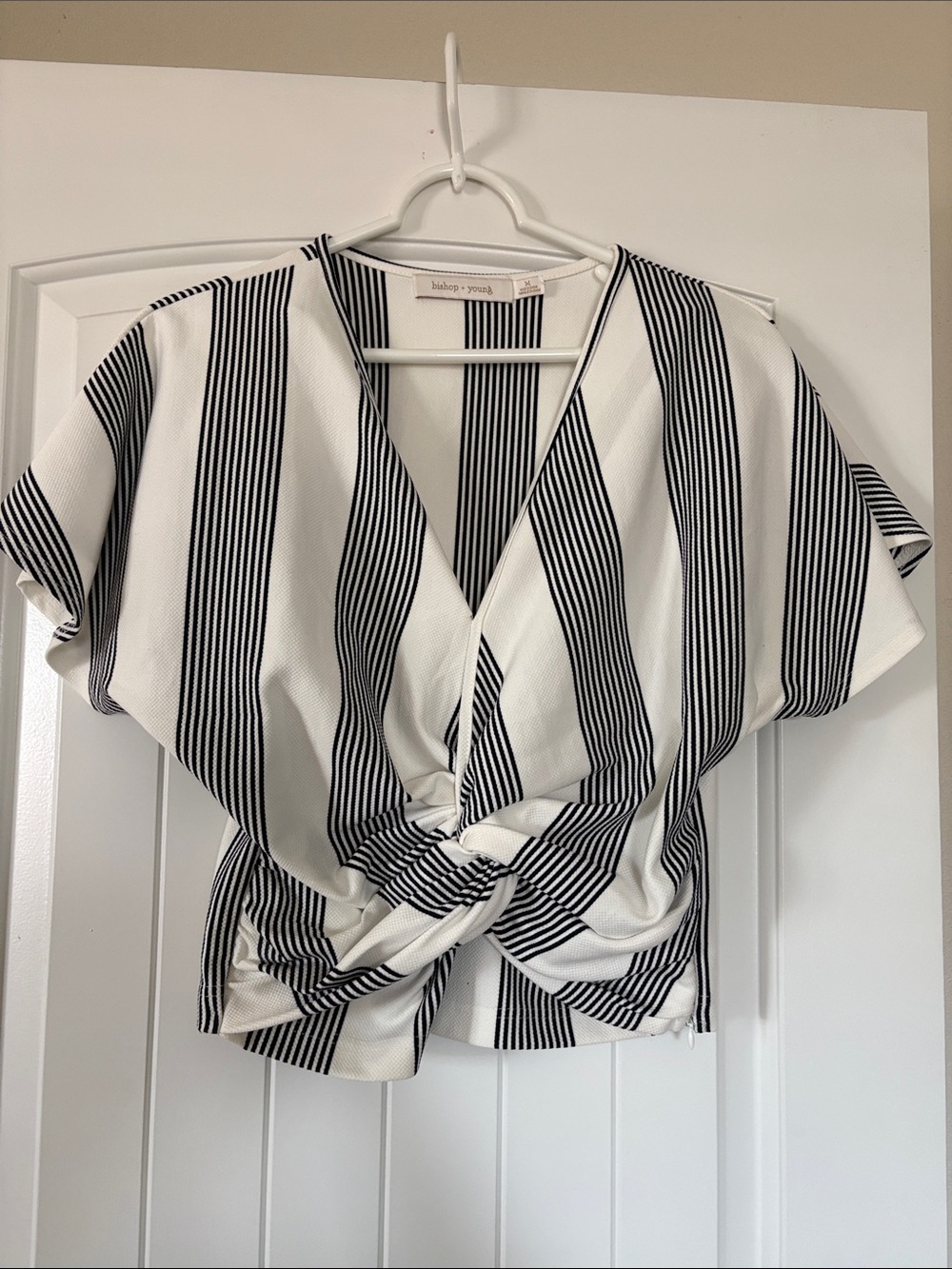 bishop + young Navy and White Striped Twist-Front Blouse